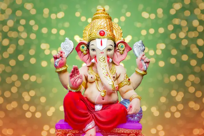 GN004 Ganesh Ji Plain, Glitter, Stone, Crystal High Gloss Decorative Tile by Global Art