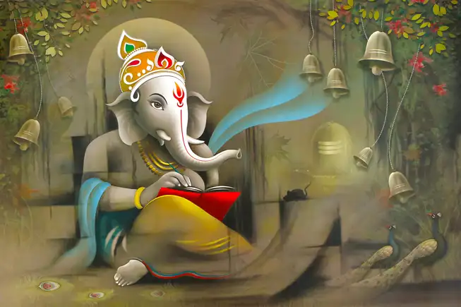 GN007 Ganesh Ji Plain, Glitter, Stone, Crystal High Gloss Decorative Tile by Global Art