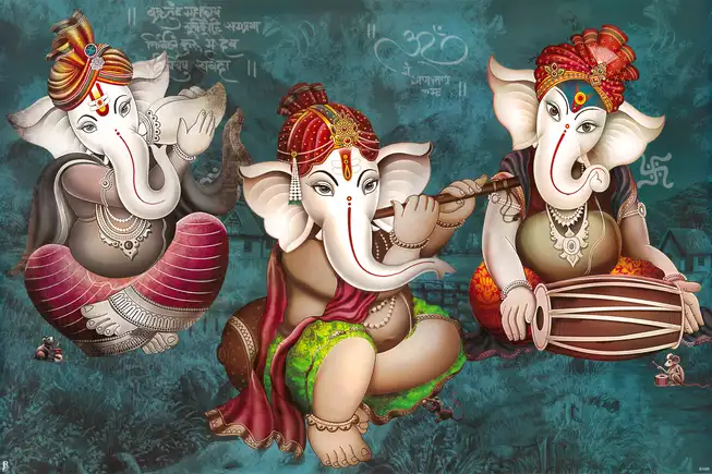 GN008 Ganesh Ji Plain, Glitter, Stone, Crystal High Gloss Decorative Tile by Global Art