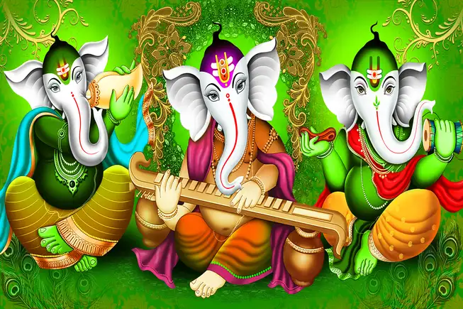 GN010 Ganesh Ji Plain, Glitter, Stone, Crystal High Gloss Decorative Tile by Global Art