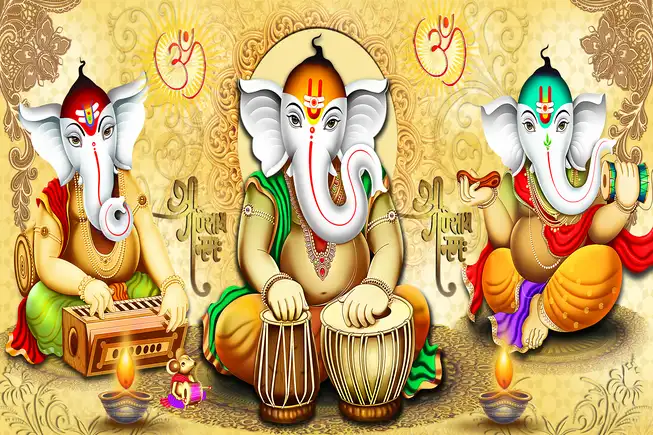 GN012 Ganesh Ji Plain, Glitter, Stone, Crystal High Gloss Decorative Tile by Global Art