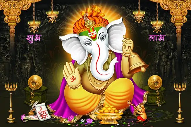 GN015 Ganesh Ji Plain, Glitter, Stone, Crystal High Gloss Decorative Tile by Global Art