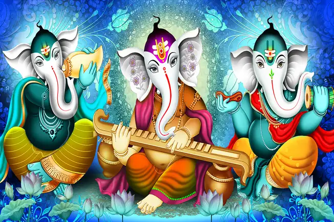 GN013 Ganesh Ji Plain, Glitter, Stone, Crystal High Gloss Decorative Tile by Global Art