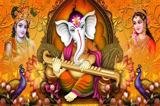 GN014 Ganesh Ji Plain, Glitter, Stone, Crystal High Gloss Decorative Tile by Global Art