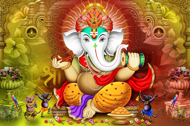 GN017 Ganesh Ji Plain, Glitter, Stone, Crystal High Gloss Decorative Tile by Global Art