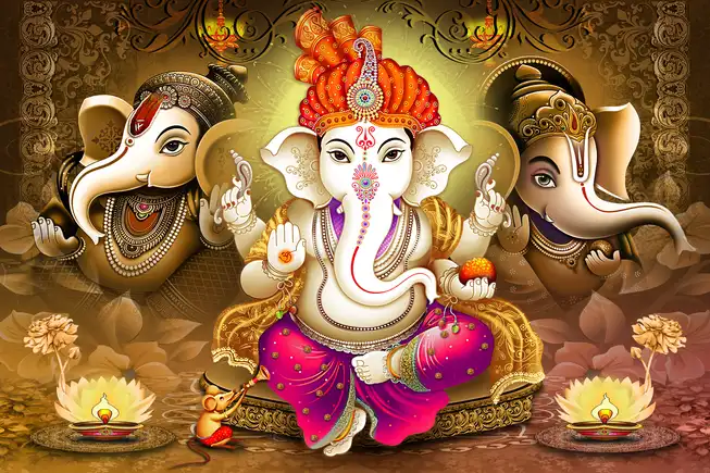 GN019 Ganesh Ji Plain, Glitter, Stone, Crystal High Gloss Decorative Tile by Global Art