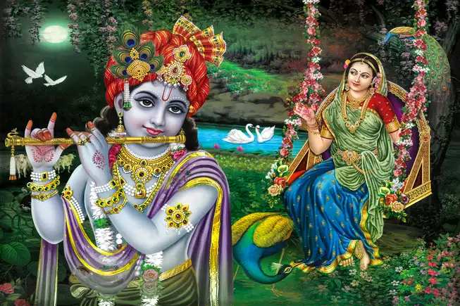 RK001 Radha Krishna Plain, Glitter, Stone, Crystal High Gloss Decorative Tile by Global Art