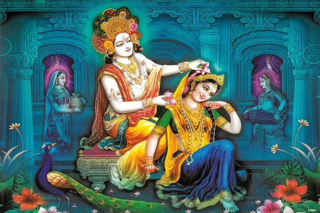 RK002 Radha Krishna Plain, Glitter, Stone, Crystal High Gloss Decorative Tile by Global Art