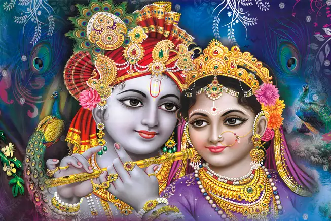 RK003 Radha Krishna Plain, Glitter, Stone, Crystal High Gloss Decorative Tile by Global Art