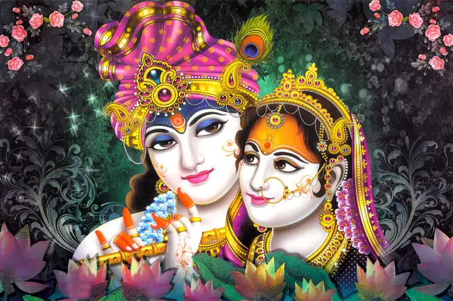 RK004 Radha Krishna Plain, Glitter, Stone, Crystal High Gloss Decorative Tile by Global Art