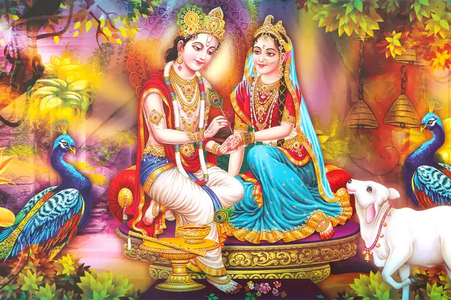 RK006 Radha Krishna Plain, Glitter, Stone, Crystal High Gloss Decorative Tile by Global Art