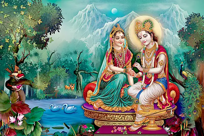 RK007 Radha Krishna Plain, Glitter, Stone, Crystal High Gloss Decorative Tile by Global Art
