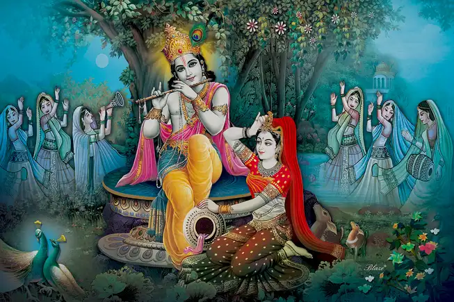 RK009 Radha Krishna Plain, Glitter, Stone, Crystal High Gloss Decorative Tile by Global Art