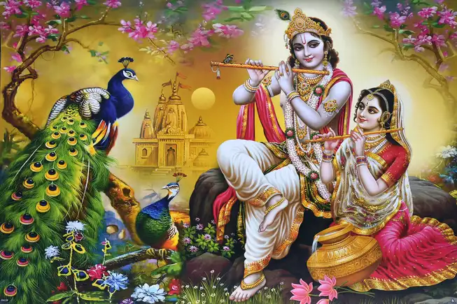 RK010 Radha Krishna Plain, Glitter, Stone, Crystal High Gloss Decorative Tile by Global Art