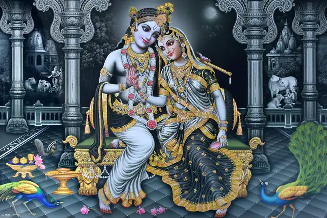 RK014 Radha Krishna Plain, Glitter, Stone, Crystal High Gloss Decorative Tile by Global Art