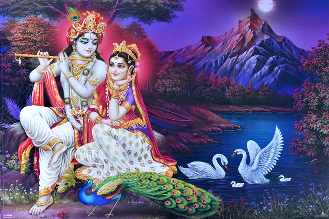 RK015 Radha Krishna Plain, Glitter, Stone, Crystal High Gloss Decorative Tile by Global Art