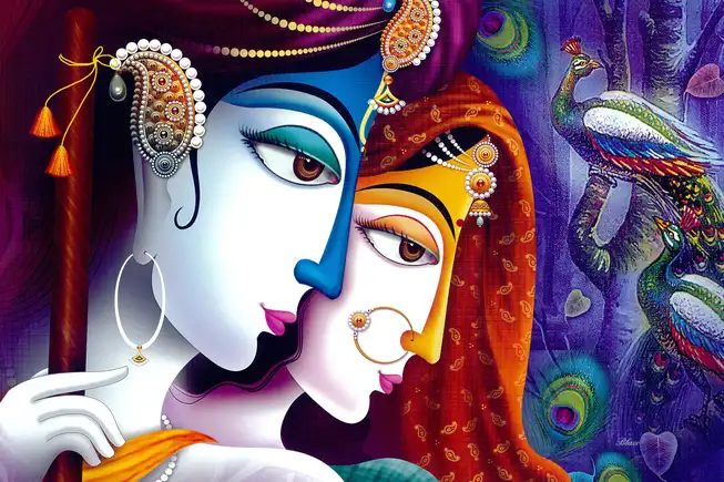 RK016 Radha Krishna Plain, Glitter, Stone, Crystal High Gloss Decorative Tile by Global Art