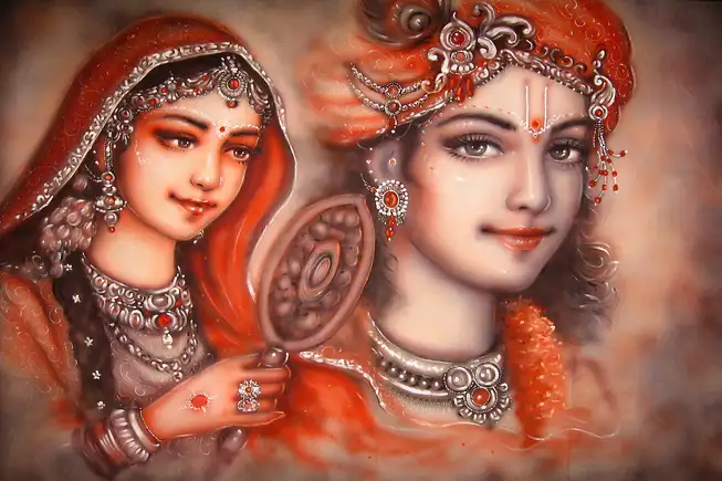 RK017 Radha Krishna Plain, Glitter, Stone, Crystal High Gloss Decorative Tile by Global Art