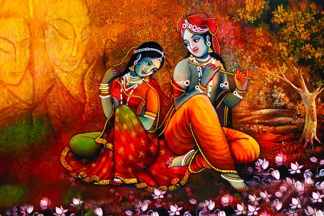 RK018 Radha Krishna Plain, Glitter, Stone, Crystal High Gloss Decorative Tile by Global Art