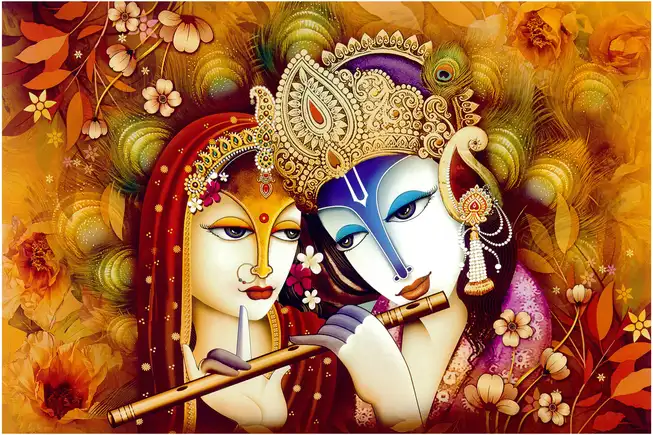 RK019 Radha Krishna Plain, Glitter, Stone, Crystal High Gloss Decorative Tile by Global Art