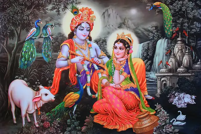 RK020 Radha Krishna Plain, Glitter, Stone, Crystal High Gloss Decorative Tile by Global Art