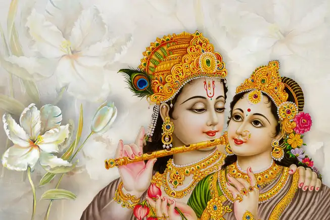 RK022 Radha Krishna Plain, Glitter, Stone, Crystal High Gloss Decorative Tile by Global Art