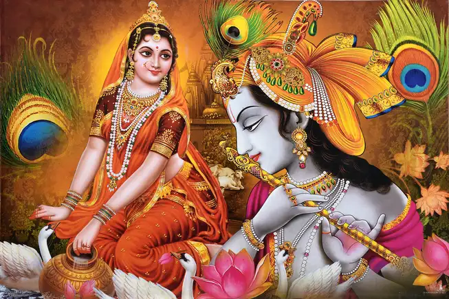 RK023 Radha Krishna Plain, Glitter, Stone, Crystal High Gloss Decorative Tile by Global Art