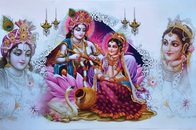 RK025 Radha Krishna Plain, Glitter, Stone, Crystal High Gloss Decorative Tile by Global Art