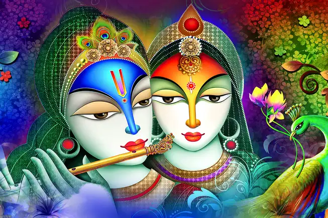 RK027 Radha Krishna Plain, Glitter, Stone, Crystal High Gloss Decorative Tile by Global Art