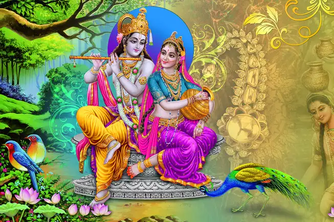 RK030 Radha Krishna Plain, Glitter, Stone, Crystal High Gloss Decorative Tile by Global Art
