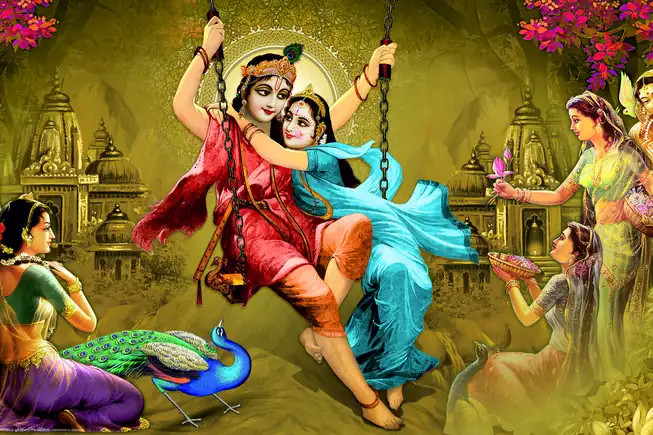 RK035 Radha Krishna Plain, Glitter, Stone, Crystal High Gloss Decorative Tile by Global Art