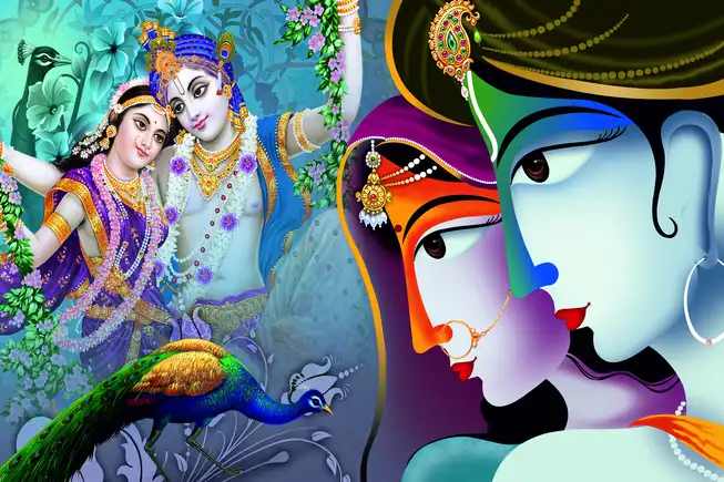 RK036 Radha Krishna Plain, Glitter, Stone, Crystal High Gloss Decorative Tile by Global Art