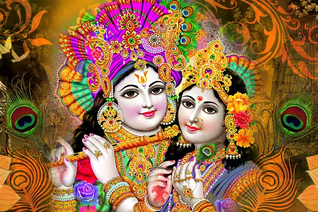 RK029 Radha Krishna Plain, Glitter, Stone, Crystal High Gloss Decorative Tile by Global Art