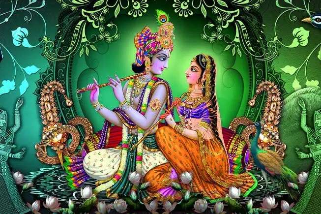 RK028 Radha Krishna Plain, Glitter, Stone, Crystal High Gloss Decorative Tile by Global Art