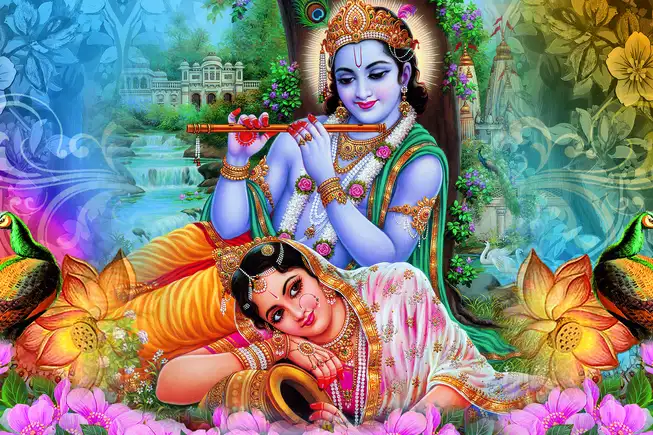 RK031 Radha Krishna Plain, Glitter, Stone, Crystal High Gloss Decorative Tile by Global Art
