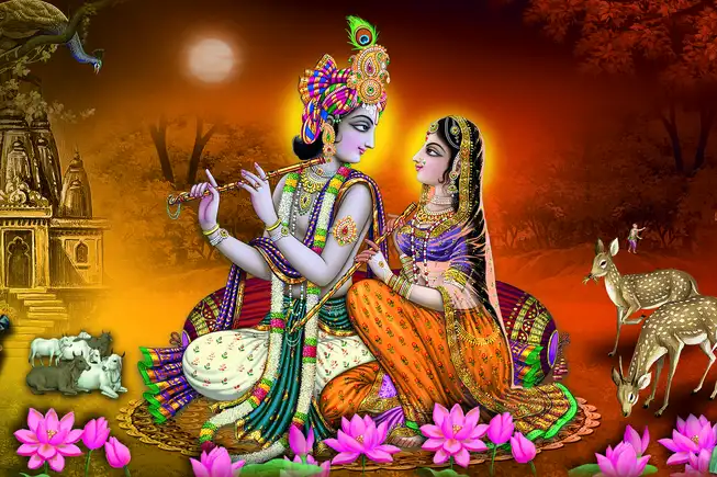 RK040 Radha Krishna Plain, Glitter, Stone, Crystal High Gloss Decorative Tile by Global Art