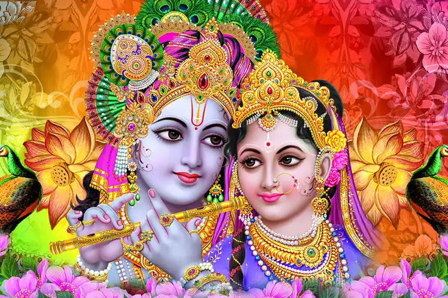 RK033 Radha Krishna Plain, Glitter, Stone, Crystal High Gloss Decorative Tile by Global Art