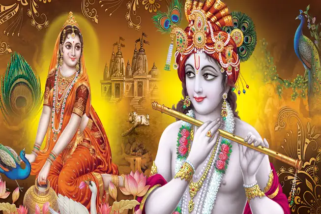 RK042 Radha Krishna Plain, Glitter, Stone, Crystal High Gloss Decorative Tile by Global Art