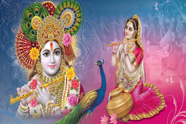 RK043 Radha Krishna Plain, Glitter, Stone, Crystal High Gloss Decorative Tile by Global Art