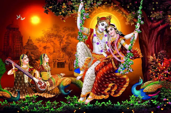 RK034 Radha Krishna Plain, Glitter, Stone, Crystal High Gloss Decorative Tile by Global Art