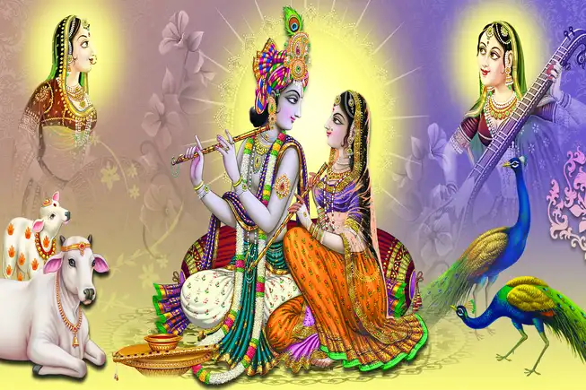 RK044 Radha Krishna Plain, Glitter, Stone, Crystal High Gloss Decorative Tile by Global Art