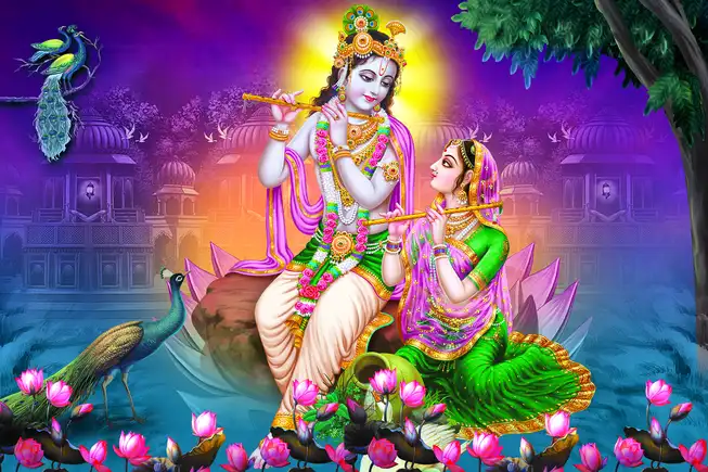RK049 Radha Krishna Plain, Glitter, Stone, Crystal High Gloss Decorative Tile by Global Art