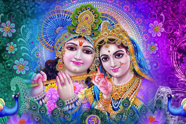 RK037 Radha Krishna Plain, Glitter, Stone, Crystal High Gloss Decorative Tile by Global Art