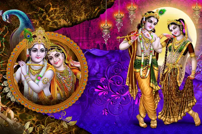 RK041 Radha Krishna Plain, Glitter, Stone, Crystal High Gloss Decorative Tile by Global Art