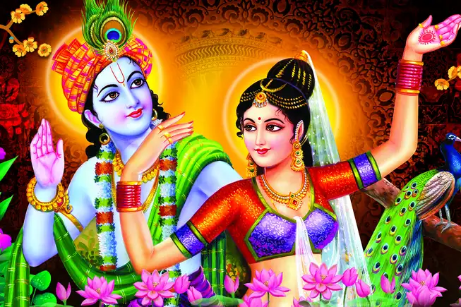 RK055 Radha Krishna Plain, Glitter, Stone, Crystal High Gloss Decorative Tile by Global Art