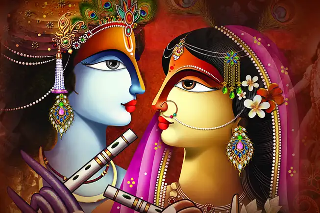 RK056 Radha Krishna Plain, Glitter, Stone, Crystal High Gloss Decorative Tile by Global Art