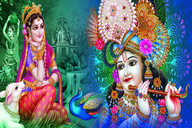 RK045 Radha Krishna Plain, Glitter, Stone, Crystal High Gloss Decorative Tile by Global Art