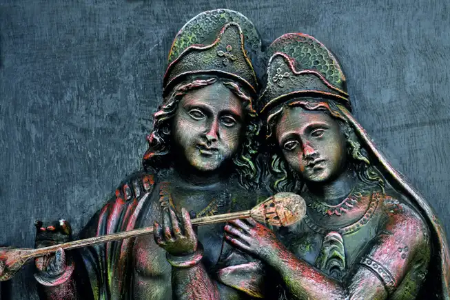 RK060 Radha Krishna Plain, Glitter, Stone, Crystal High Gloss Decorative Tile by Global Art