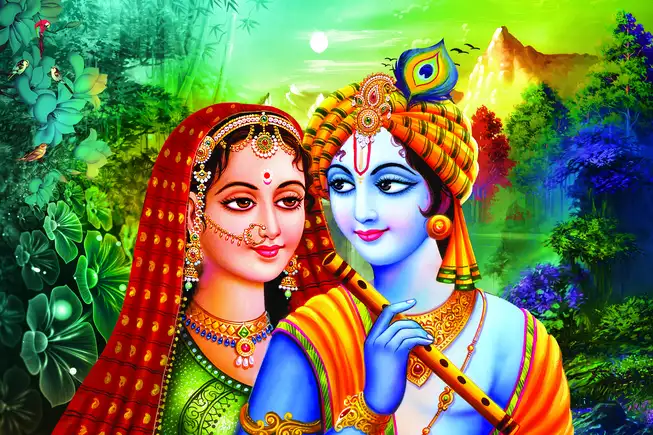 RK061 Radha Krishna Plain, Glitter, Stone, Crystal High Gloss Decorative Tile by Global Art