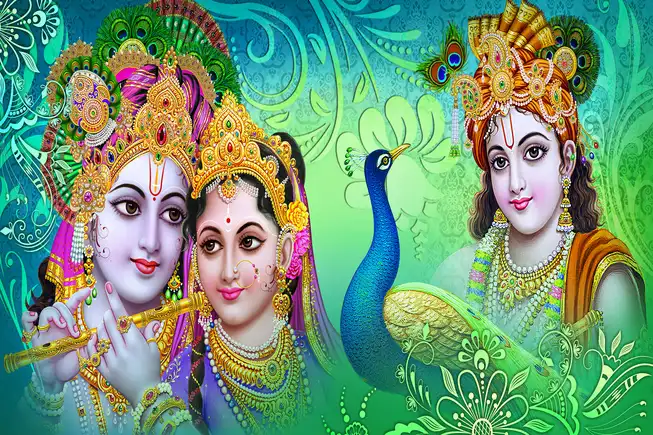 RK048 Radha Krishna Plain, Glitter, Stone, Crystal High Gloss Decorative Tile by Global Art